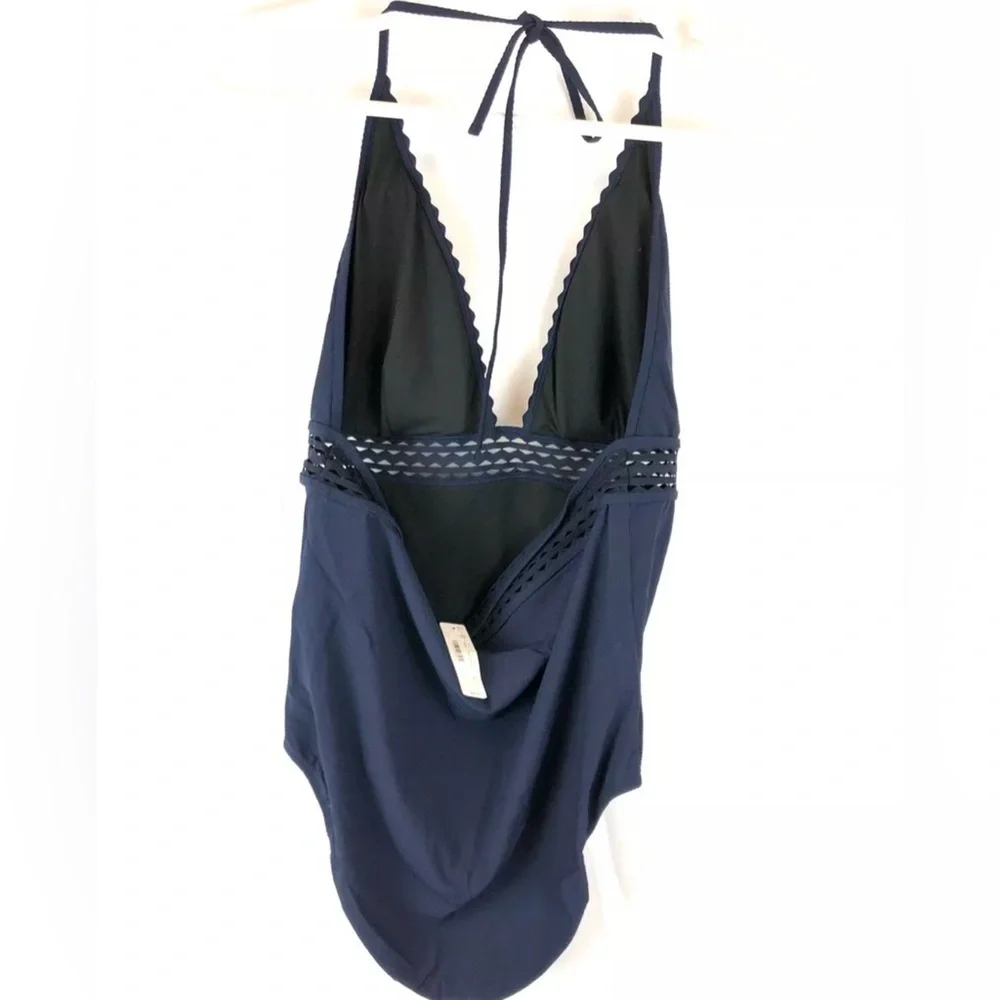 J.Crew Pique Halter Tank with Rickrack Insert Womens Navy Size 16